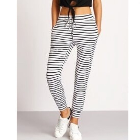Black and White Striped Joggers Size Large - Picture 1 of 7